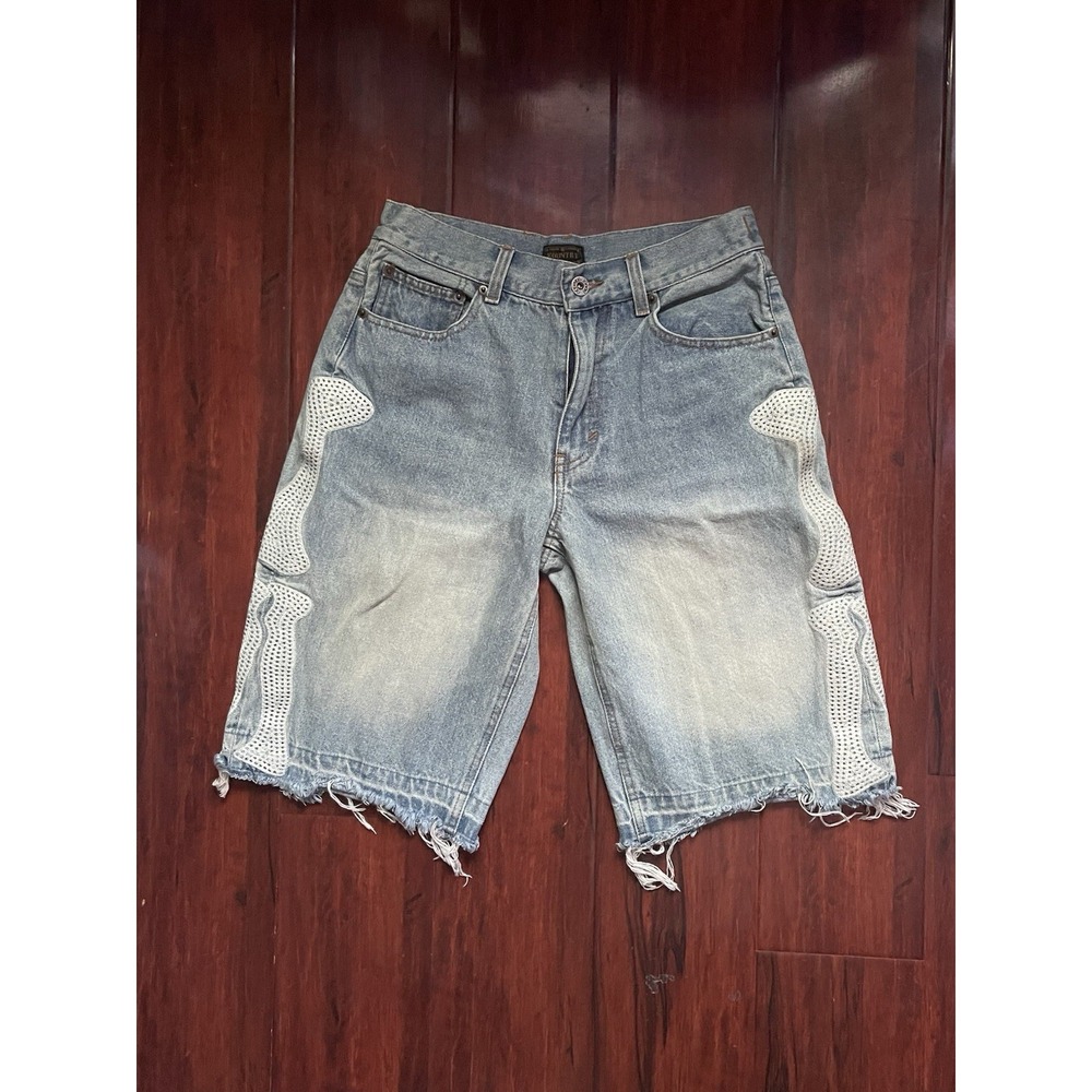 Kapital Kountry Bone Jean Shorts Blue Light Wash Japanese Denim Mens Size 26.5W